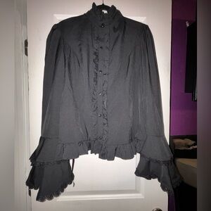 Gothic black bell sleeve blouse 2x